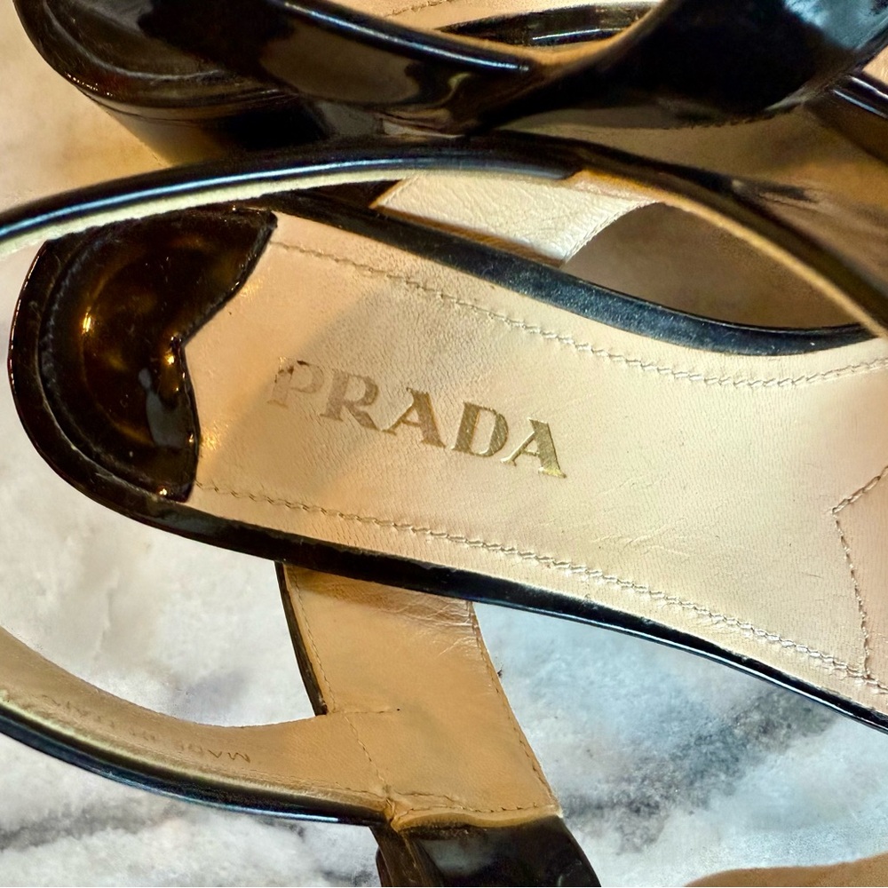 For SUNNY PRADA Black Patent Leather Women's Sandals w/ block heel 36.5 - Picture 6 of 12